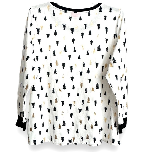 NWT Christmas Long Sleeve Scoop Neck Tee w/Black & Metallic Gold Trees Size XXL - Picture 3 of 5